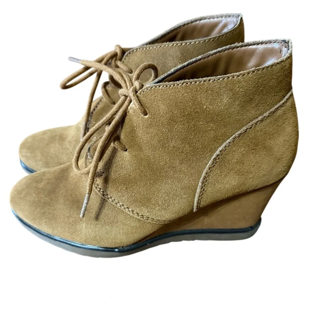 Sonoma Life + Style Womens Chestnut Brown Suede Wedge Lace Up Boots 8 Boho Fall